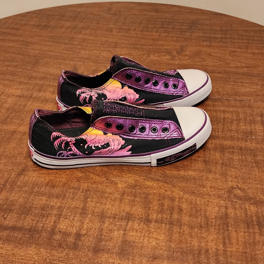 Y2K Ed Hardy Black, Purple, Pink, and Yellow Low Top Women's Sneakers Size 9